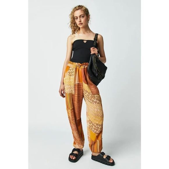 NWT FREE PEOPLE Camille Patchwork Pants Size -Large - Picture 1 of 9